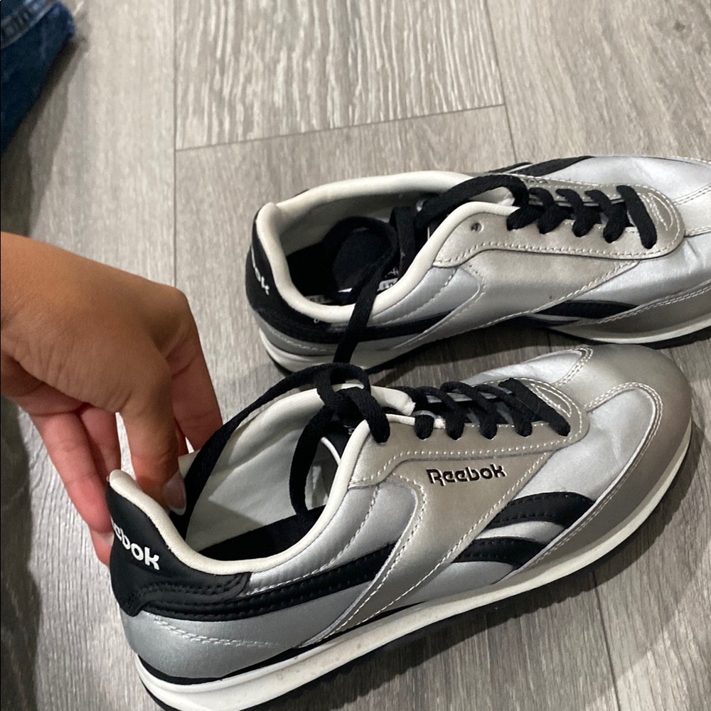 Reebok Metallic Silver and Black Shoes (ONLY WORN ONCE)